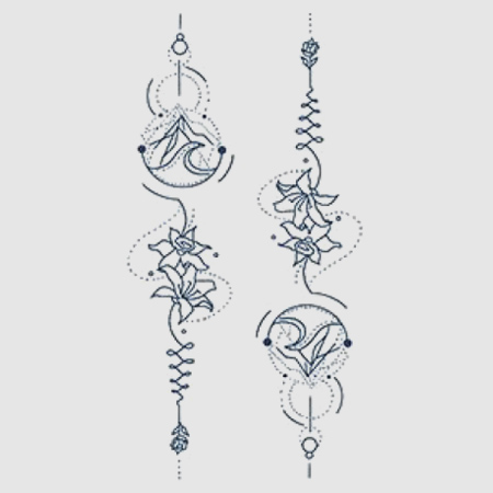 Fine Line Floral Mountain Tattoo x2